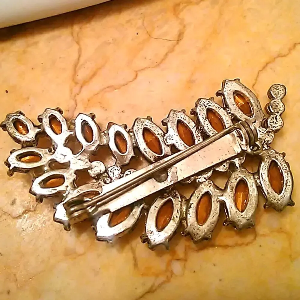 Brooche Estate Rhinestones‎ Leaf Broche Pin Jacket Antique Mid Century Modern